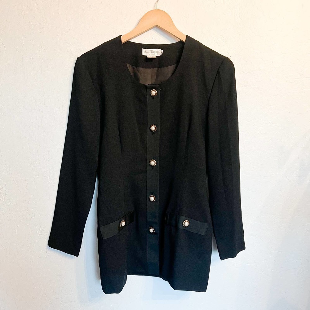 Vintage Ann Taylor Black Jacket Pearl Buttons 90's 80s' Classic Office 2 XS